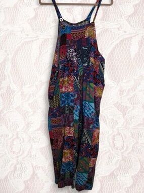Multicolor Patchwork Print Women's Wide Leg Jumpsuit XL
